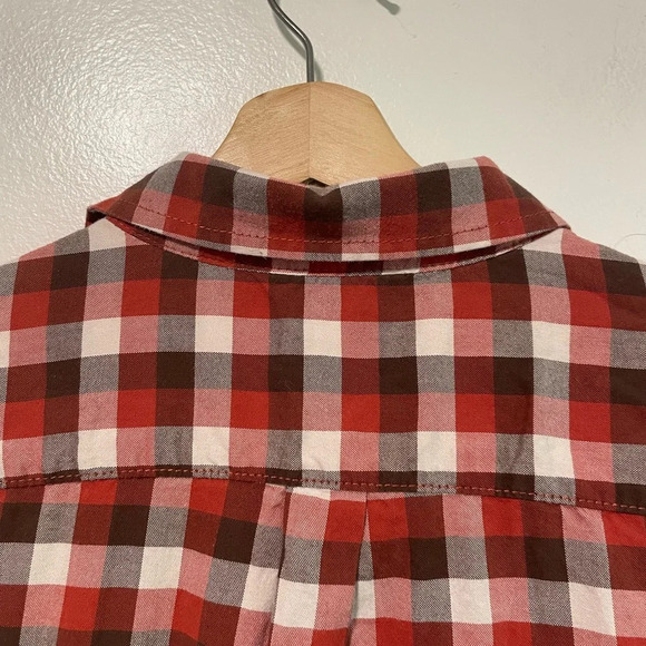 George Modern Button-Up Orange Brown  & White Plaid Shirt: - Medium - Picture 7 of 9
